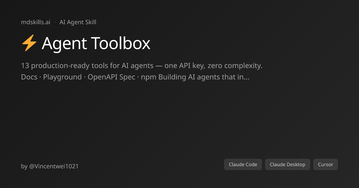 ⚡ Agent Toolbox for Claude Code & Claude Desktop | mdskills.ai