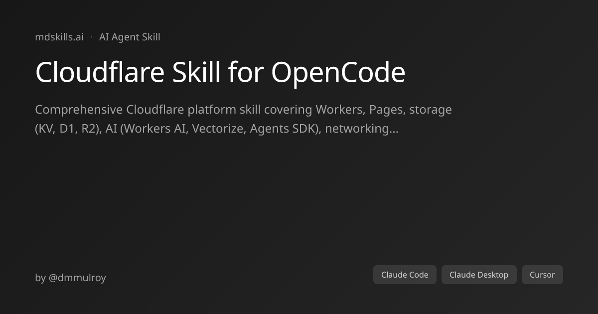 Cloudflare Skill for OpenCode for Claude Code | mdskills.ai