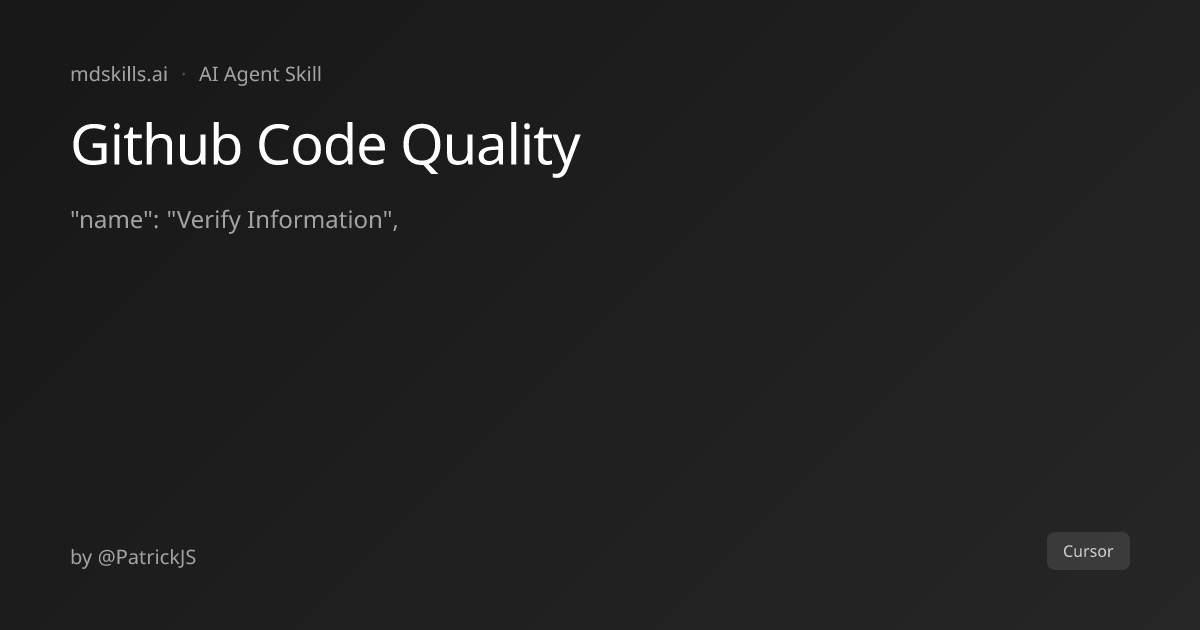 Github Code Quality for Cursor | mdskills.ai