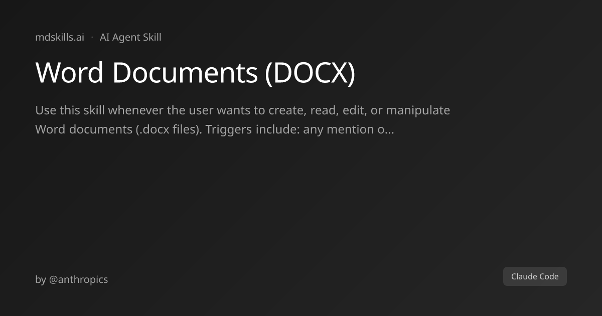 Claude Code DOCX Plugin — Read & Write Word Documents | mdskills.ai