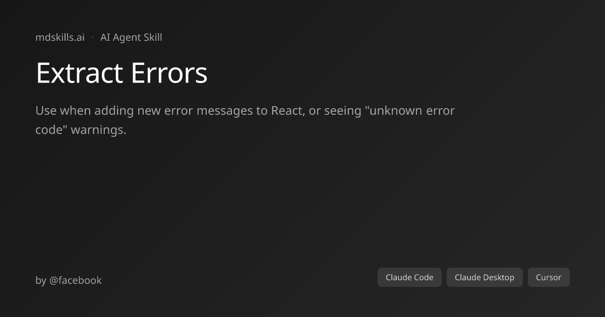 Extract Errors for Claude Code & Claude Desktop | mdskills.ai