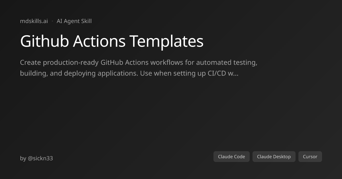 Github Actions Templates for Claude Code | mdskills.ai