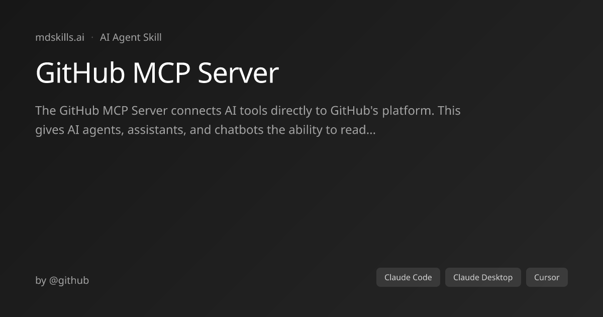 GitHub MCP Server for Claude Code & Claude Desktop | mdskills.ai