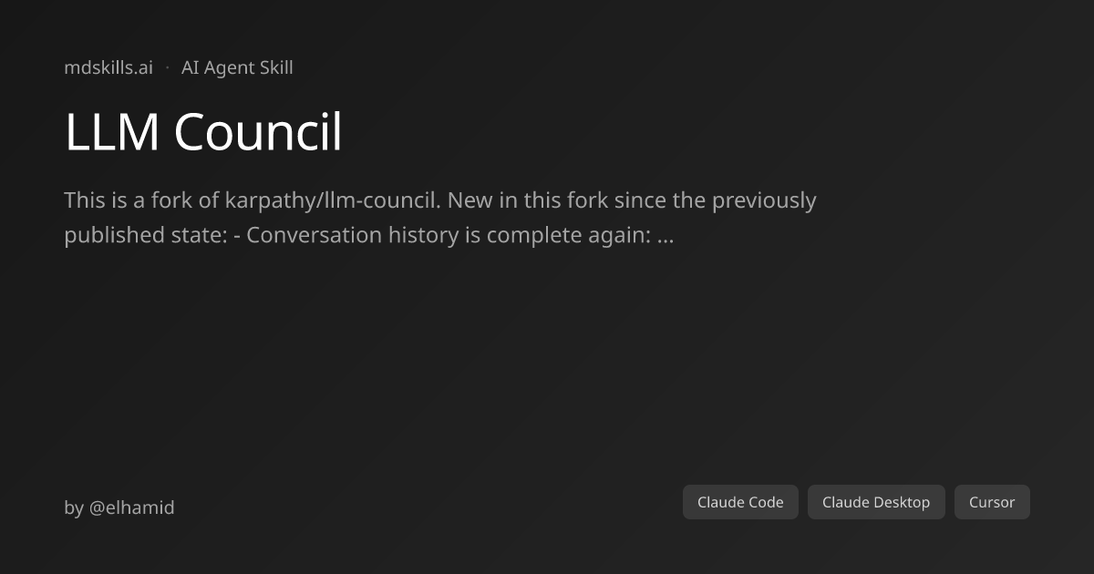 LLM Council for Claude Code & Claude Desktop | mdskills.ai