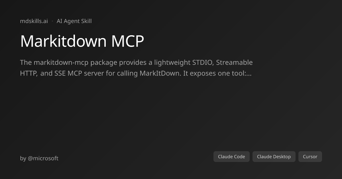 MarkItDown MCP — Convert Any File to Markdown for AI | mdskills.ai