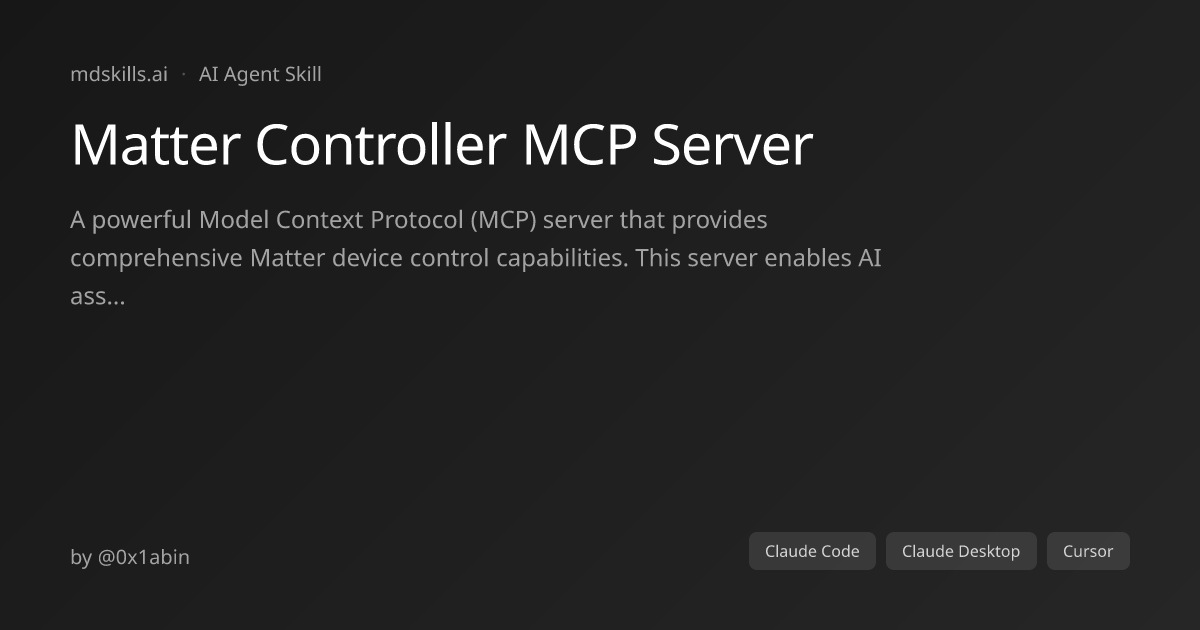 Matter Controller MCP Server for Claude Code | mdskills.ai