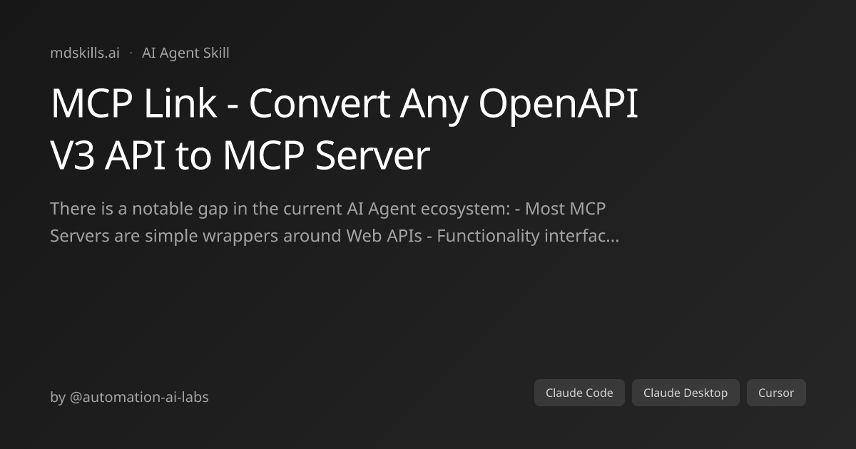 MCP Link - Convert Any OpenAPI V3 API to MCP Server for Claude Code ...