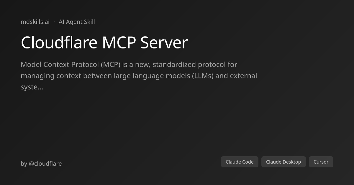 Cloudflare MCP Server for Claude Code | mdskills.ai