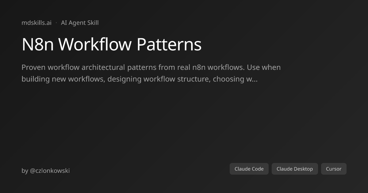 N8n Workflow Patterns for Claude Code | mdskills.ai