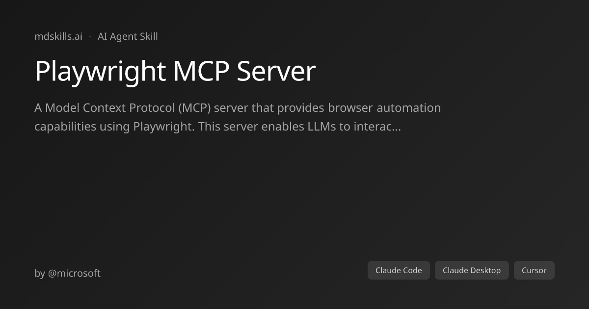 Playwright MCP Server for Claude Code | mdskills.ai