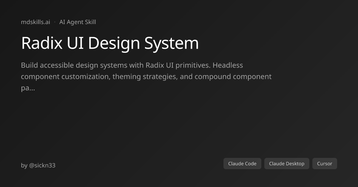 Radix UI Design System for Claude Code | mdskills.ai