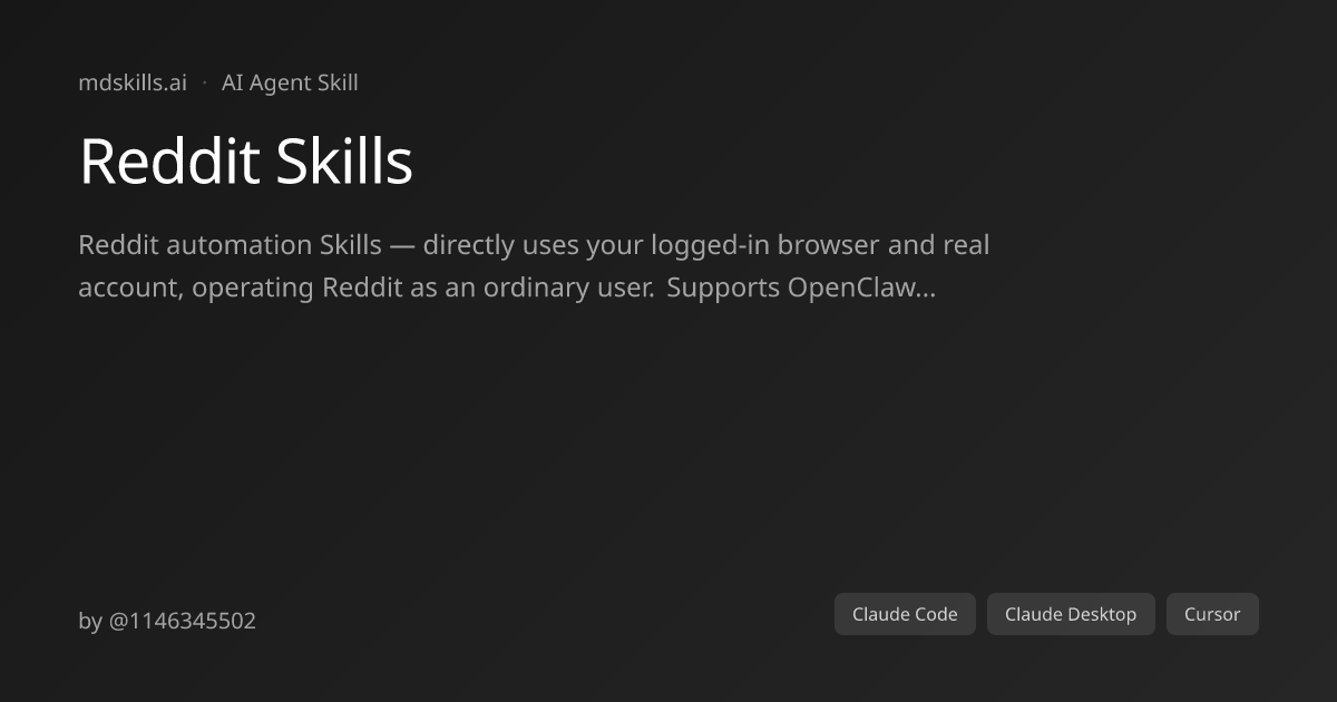 Reddit Skills for Claude Code & Claude Desktop | mdskills.ai