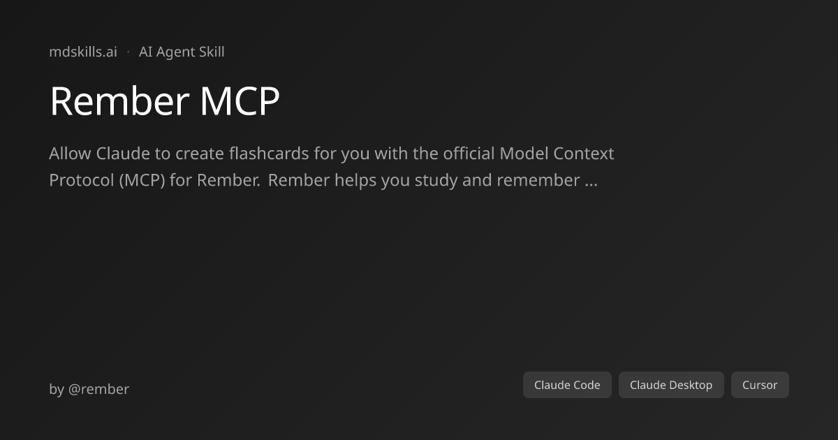 Rember MCP for Claude Code & Claude Desktop | mdskills.ai
