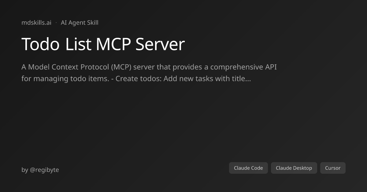 Todo List MCP Server for Claude Code | mdskills.ai