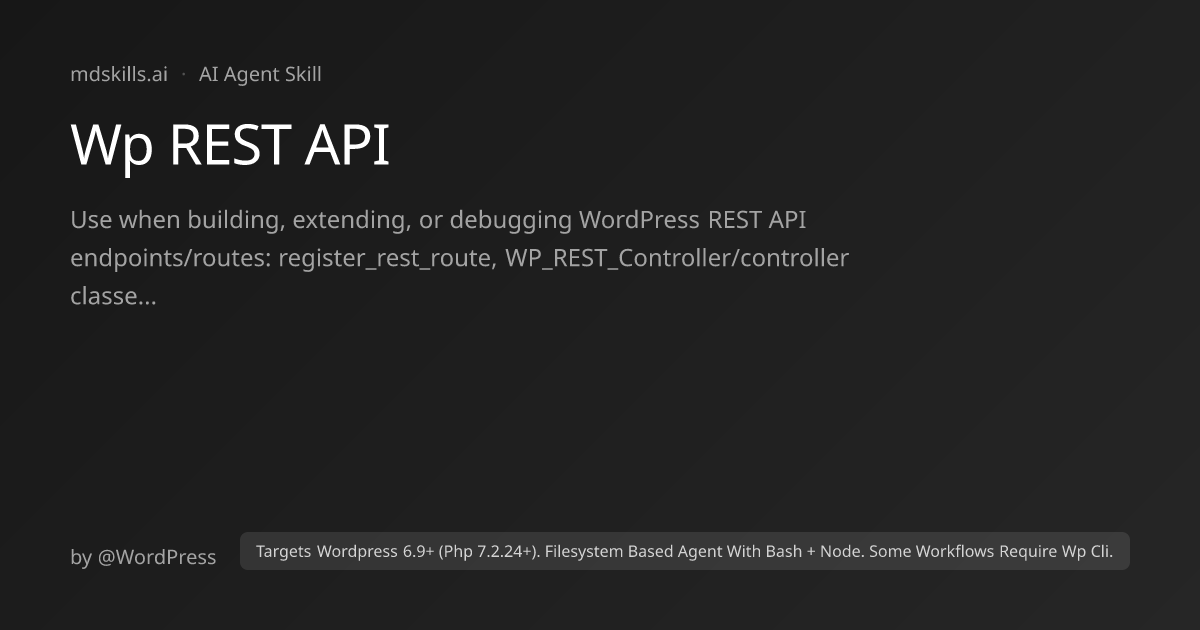 Wp REST API for Targets Wordpress 6.9+ (Php 7.2.24+). Filesystem Based ...